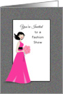 Fashion Show Invitation-Retro Girl-Bouquet of Flower-Pink Dress card