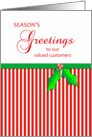For Customers Business Christmas Greeting Card-Holly Berries & Stripes card