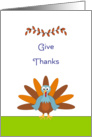 Give Thanks Thanksgiving Card-Turkey & Leaf Design card