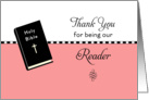 Thank You for Being Our Reader Card, Bible, Cross, Pink card