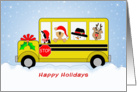 For Kids School Bus Christmas Greeting Card-Snowman-Bear-Snow Scene card