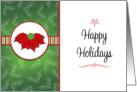 Christmas Card with Poinsettia Plant-Happy Holidays-Red & Green Stripe card