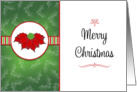 Christmas Card with Poinsettia Plant-Merry Christmas-Holly-Stripes card