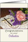Ordination Congratulations Greeting Card-Religious Life-Rose-Cross card