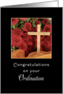 Ordination Greeting Card-Congratulations-Wooden Cross with Mums card