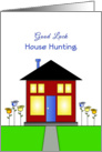 Good Luck House Hunting Greeting Card-Flowers-Brown House card