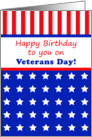 Veterans Day Birthday Greeting Card-Patriotic Stars and Stripes card