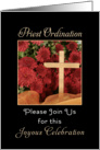 For Priest Ordination Party Invitation Greeting Card with Mums & Cross card