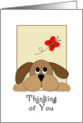 Thinking of You Card with Dog and Red Butterfly card