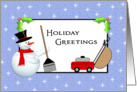 From Lawn Care-Gardener-Christmas Card-Holiday Greetings-Rake-Snowman card