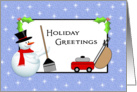 For Gardener Christmas Card- Snowman-Mower-Holiday Greetings card