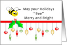 Christmas Card with Honey Bee-Merry and Bright, Retro Ornaments card