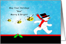 Honey Bee Christmas Greeting Card-Snowman-Three Bees card