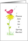 Spring Recital Inivitation Greeting Card-Bird on Flower Singing-Music card