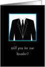 Will You Be Our Reader Greeting Card-Bridal Party-Black Suit-Black Tie card
