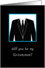 Be My Groomsman Greeting Card Invitation-Black Suit, Black Tie card