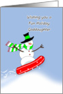 For Goddaughter Christmas Snowboarding Greeting Card-Snowman card