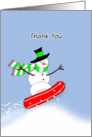 Snowboarding Thank You Greeting Card-Snowman in Snow Scene card