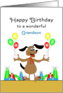 For Grandson Birthday Greeting Card-Brown Dog-Balloons-Gifts card