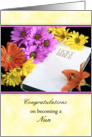 For Nun Ordination Greeting Card with Flowers and White Bible card