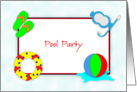 Pool Party Invitations with Flip Flops, Ball, Inner Tube and Snorkel card