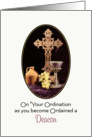 For Deacon Ordination Greeting Card-Cross, Jug, Chalice, Grapes card