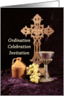 Ordination Party Invitation Greeting Card with Cross-Jug-Chalice-Grape card
