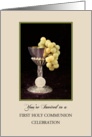 First Holy Communion Invitation-Chalice-Grapes-Communion Wafer-Host card