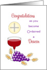 For Deacon Ordination Greeting Card-Wine-Grapes-Wheat-Wafer card