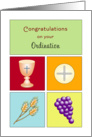 General Ordination Greeting Card-Communion Wafer-Chalice-Grapes-Wheat card