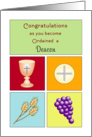 For Deacon Ordination Greeting Card-Host-Chalice-Grapes-Wheat card