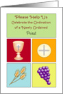 Priesthood Ordination Invitation-Communion Wafer-Chalice-Grapes-Wheat card