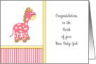 Congratulations New Baby Girl Greeting Card-Pink Giraffe and Stripes card