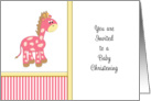 Baby Girl Christening Baptism Invitation Greeting Card-Pink Giraffe card