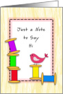 Hi / Hello Greeting Card - Spools of Thread and Pink Bird card
