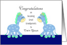 For Great Grandparents to Twin Boys Card-Great Grandsons-Blue Giraffes card
