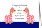 For New Twin Girls Greeting Card-New Twin Daughters-Pink Giraffes card