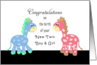 New Twin Boy and Girl Greeting Card-Congratulations-Pink Blue Giraffes card