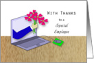 Employee Thank You Greeting Card with Arm, Flowers and Laptop card