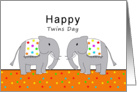 Happy Twins Day Greeting Card with Two Circus Elephants & Stars card