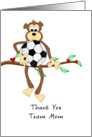 For Soccer Team Mom Thank You Greeting Card-Monkey and Soccer Ball card