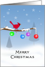 Christmas Card with Cardinal in Tree and Ornaments-Merry Christmas card