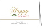 Business Happy Holidays Greeting Card-Holly-Customizable Text card