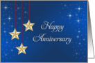 For Employee Anniversary Card-Three Gold Colored Stars-Red Strings card