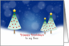 For Boss Christmas Greeting Card-Trees in Winter Scene-Happy Holidays card