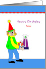 Son Birthday Card with Clown and Presents card