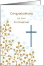 Ordination Congratulations Greeting Card with Cross-Berry Stem Design card