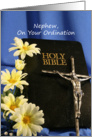 For Nephew Ordination Greeting Card-Crucifix, Bible, Flowers card