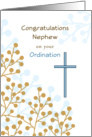 Nephew Ordination Greeting Card-CongratulationCross-Blue-Brown-Stems card