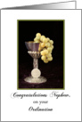 Nephew Ordination Greeting Card-Communion-Wafer-Grape-Chalice card